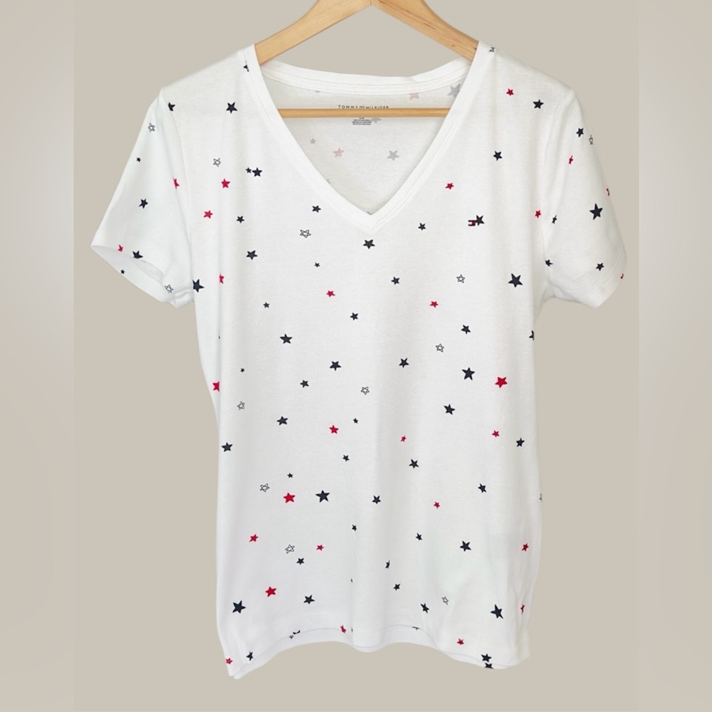 Tommy Hilfiger White Star Print V-Neck Tee